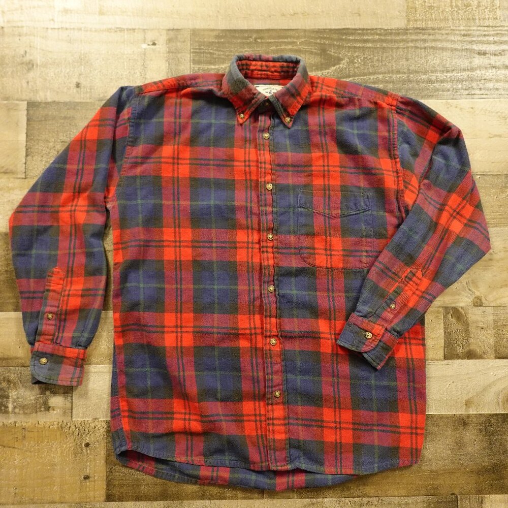 American Eagle Outfitters Men’s Flannel Shirt Red Blue Plaid Button Down Large‎